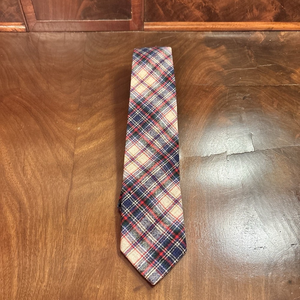 Pendleton Wool Tie Plaid Tartan Red Blue Cream 100% Virgin Wool Mens Necktie USA